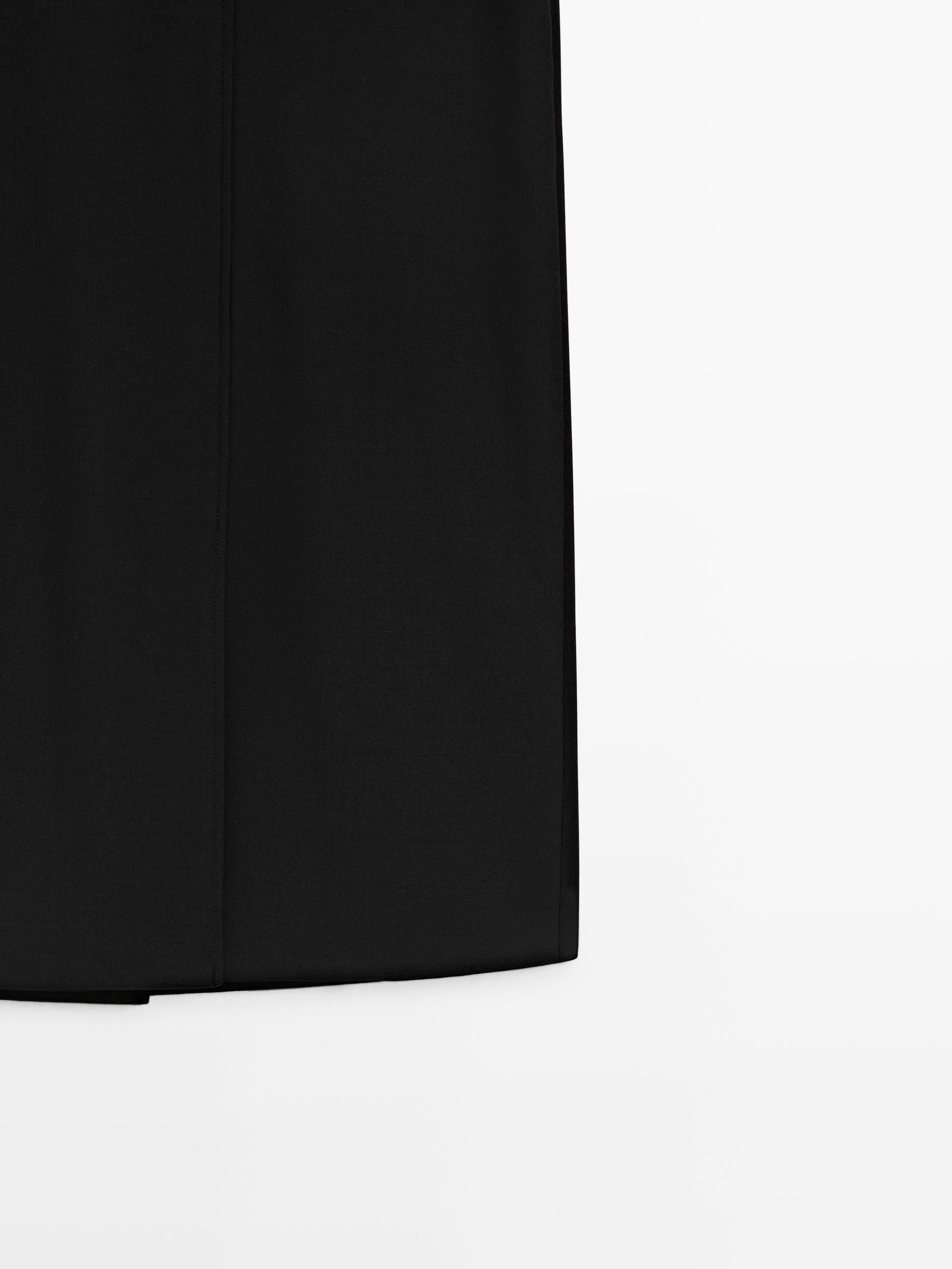 Straight fit wool blend midi skirt with slit